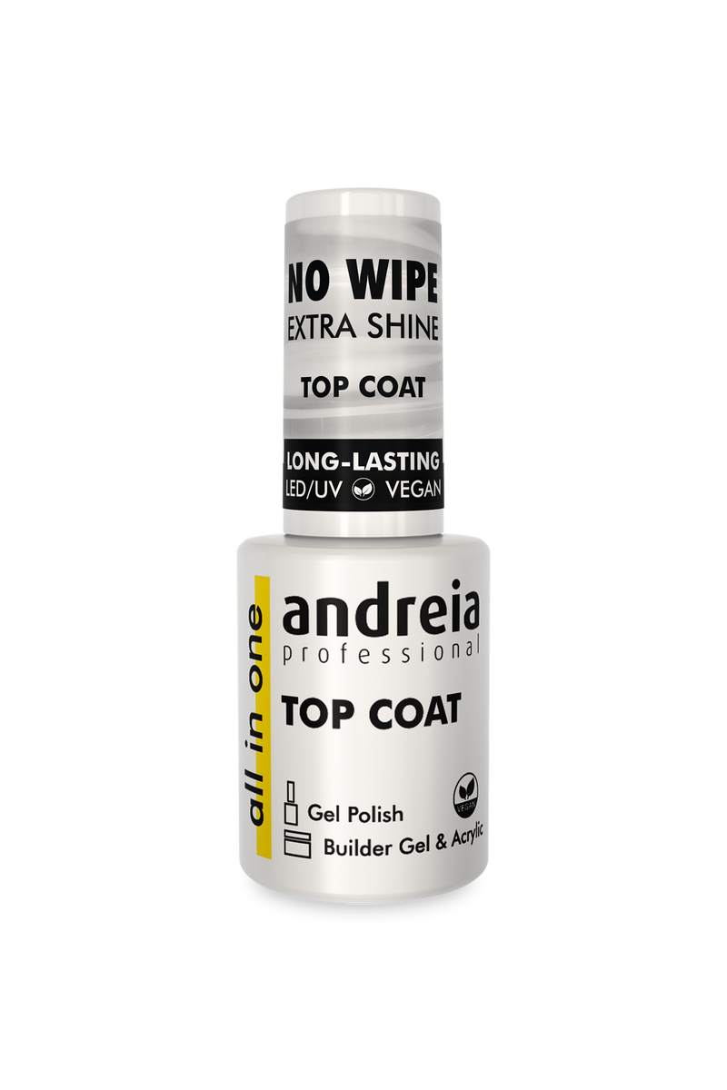Andreia esmaltes, all in one no wipe top coat - alto brillo para uñas no pegajosa 10,5 ml.