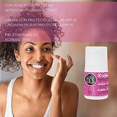 Cuidados Crema facial 10 efectos con SPF15. 10 activos Antiedad + pro-vitaminas. Crema Antienvejecimiento. Hidrata, protege, suaviza, ilumina - 50 ml