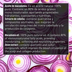 Cuidados Mascarilla de cebolla. Reduce la grasa. Estimulante capilar. Antioxidante cabello. Purificante. Todo tipo de cabello. Aceite de Macadamia - 300 ml