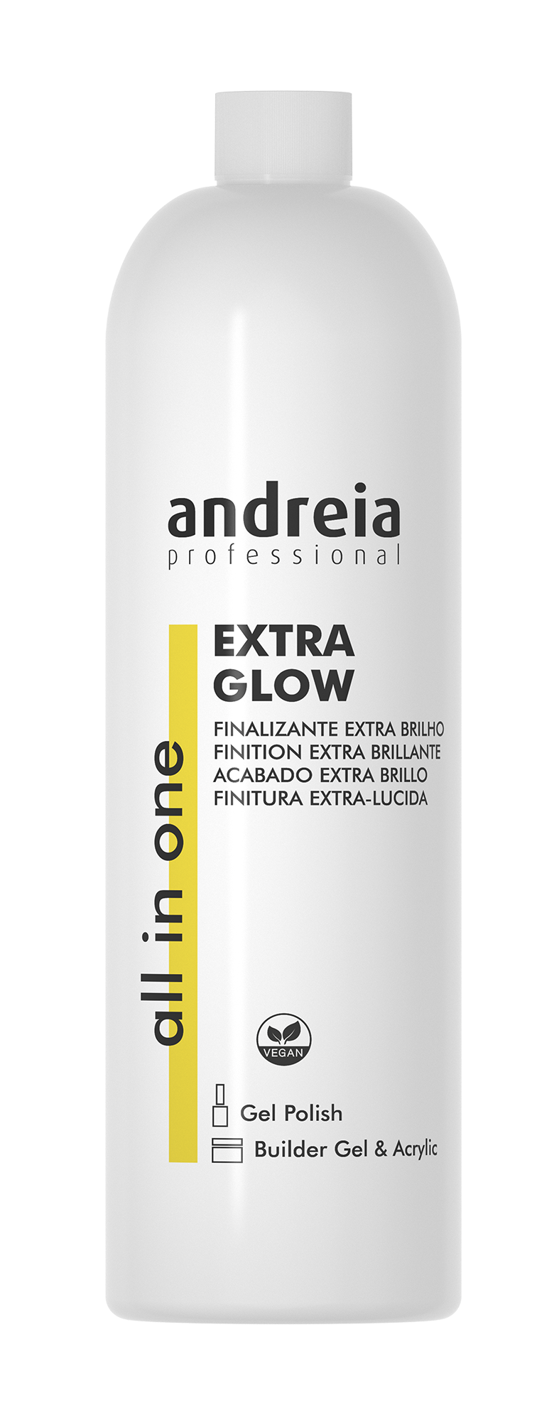 Andreia esmaltes extra glow finalizador con brillo - 100% vegano 1000ml