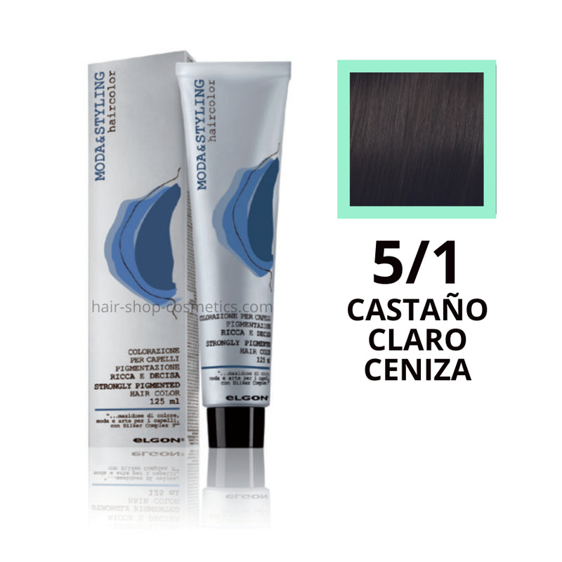 Tinte elgon profesional moda styling, Cenizas 5/1 CASTAÑO CLARO CENIZA 125 ml